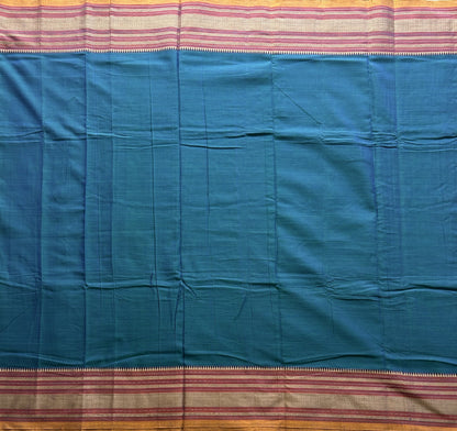Narayanpet Cotton Saree Marina Blue Colored Complemented with a Thread Border. - Sampradaya Designer Studio