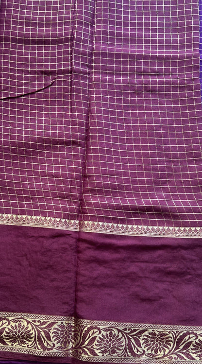 Semi Georgette Checks Saree Violet Colored Complemented with a Cutwork Border. - Sampradaya Designer Studio