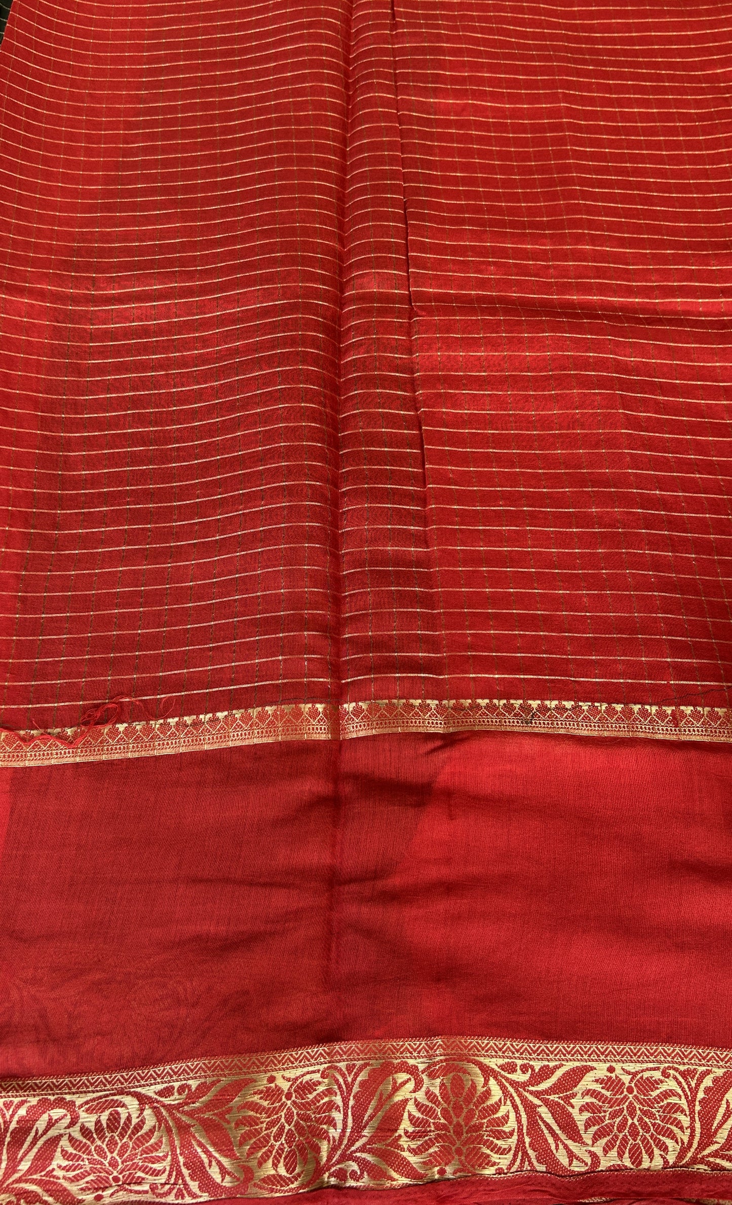 Semi Georgette Checks Saree Bottle Green Colored Complemented with a Cutwork Border. - Sampradaya Designer Studio