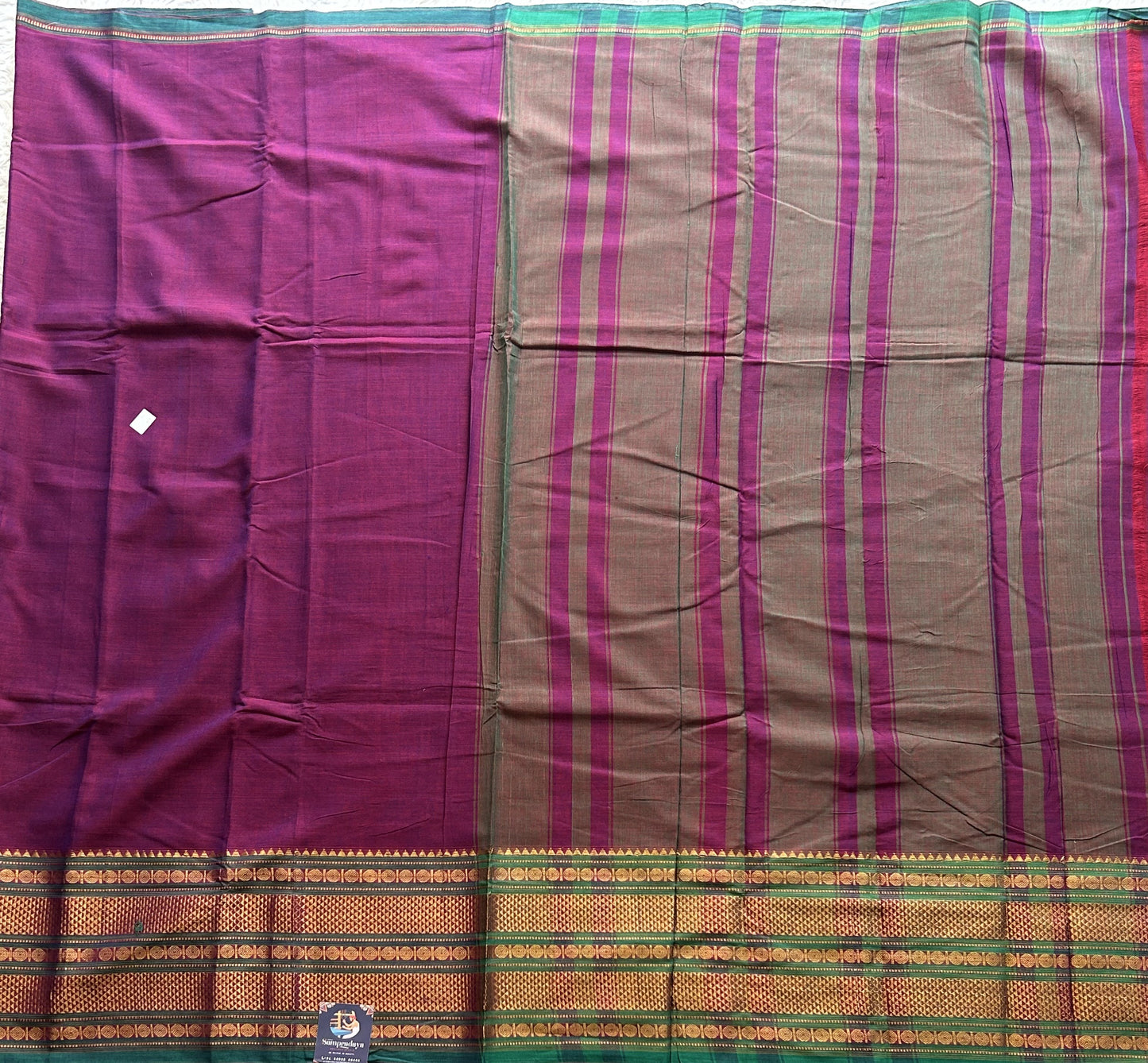 Narayanpet Cotton Saree Byzantine Colored Complemented with a Gold Zari Border.