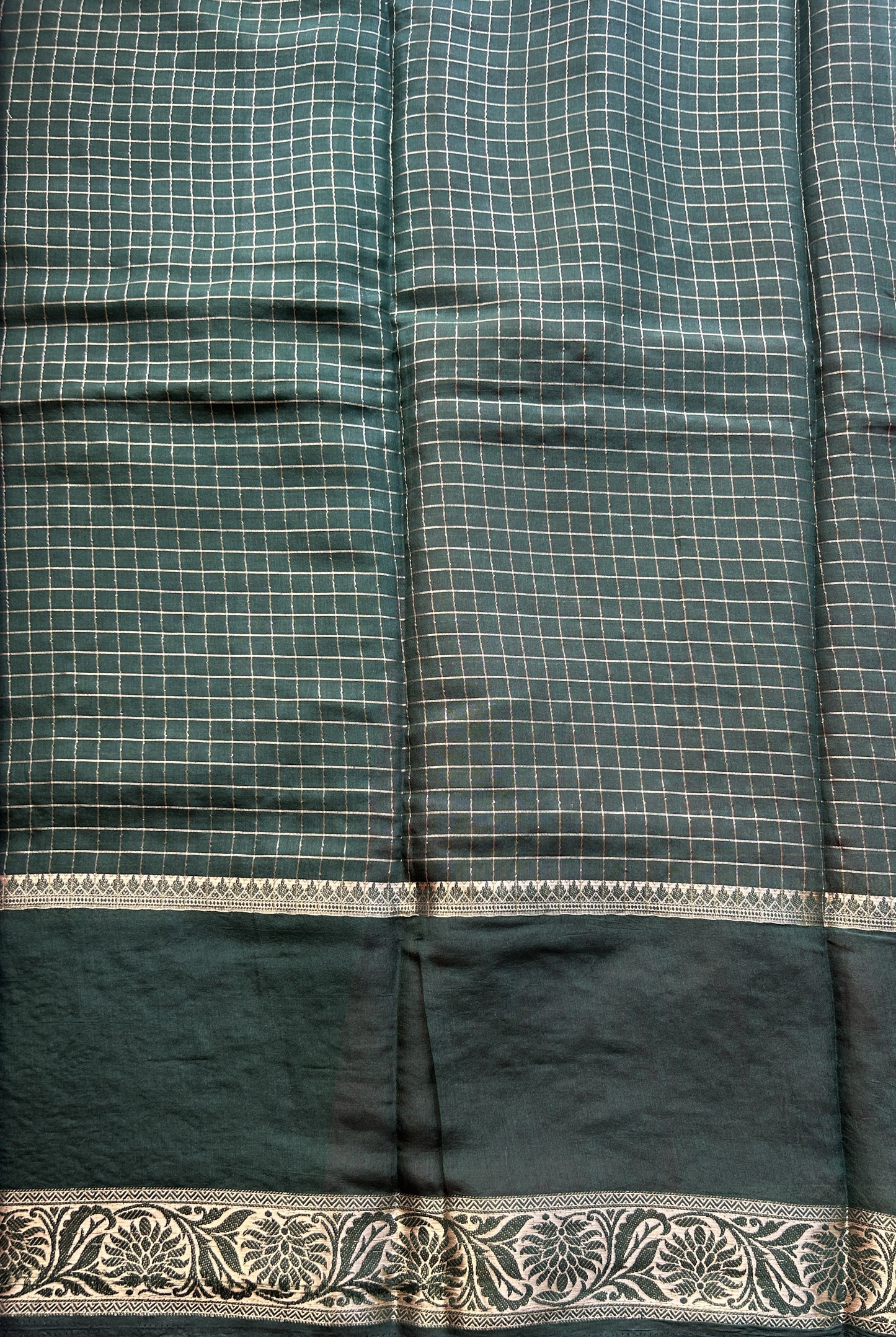 Semi Georgette Checks Saree Red Colored Complemented with a Cutwork Border. - Sampradaya Designer Studio