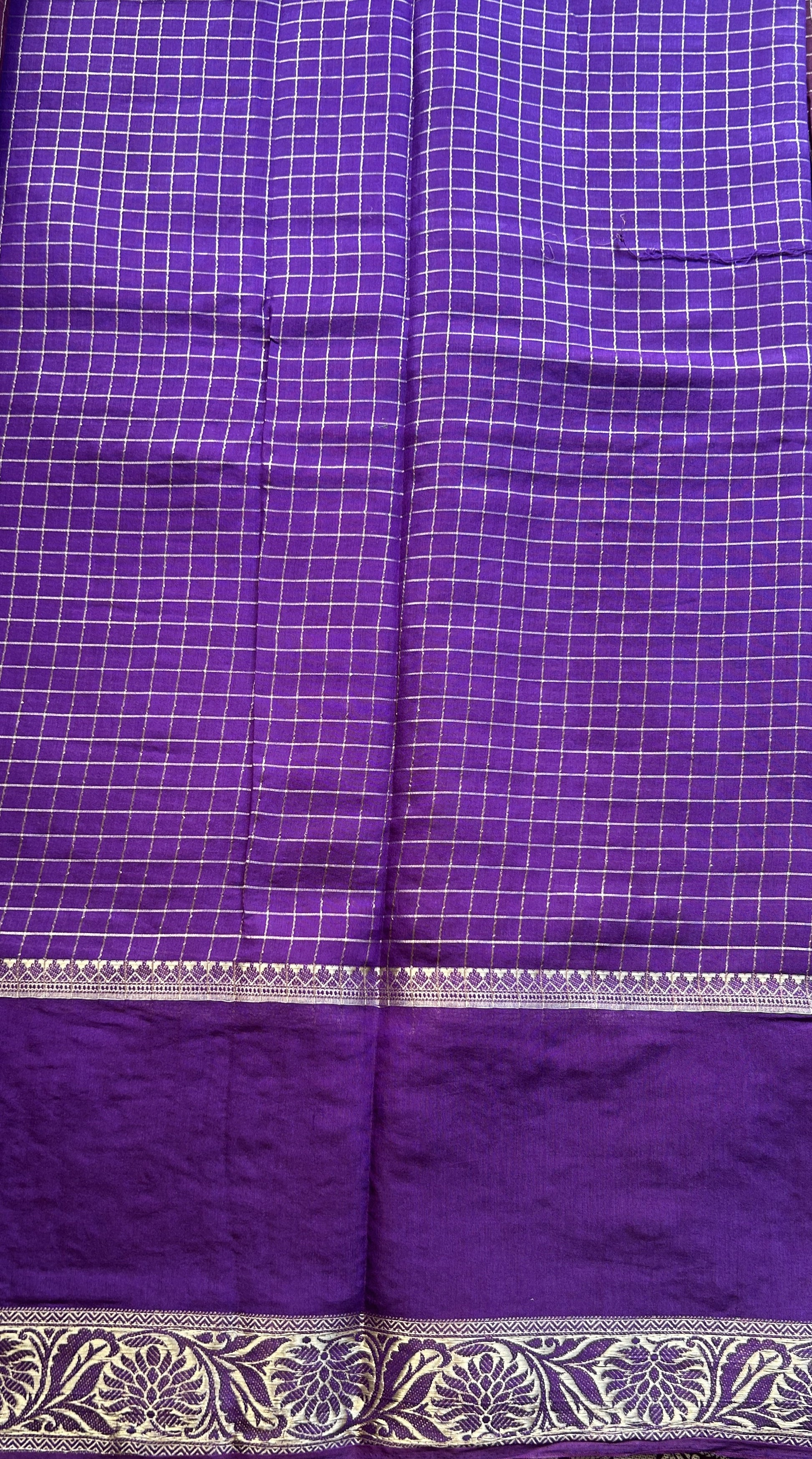 Semi Georgette Checks Saree Burgundy Colored Complemented with a Cutwork Border. - Sampradaya Designer Studio