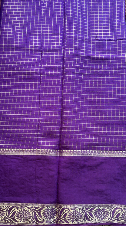 Semi Georgette Checks Saree Burgundy Colored Complemented with a Cutwork Border. - Sampradaya Designer Studio