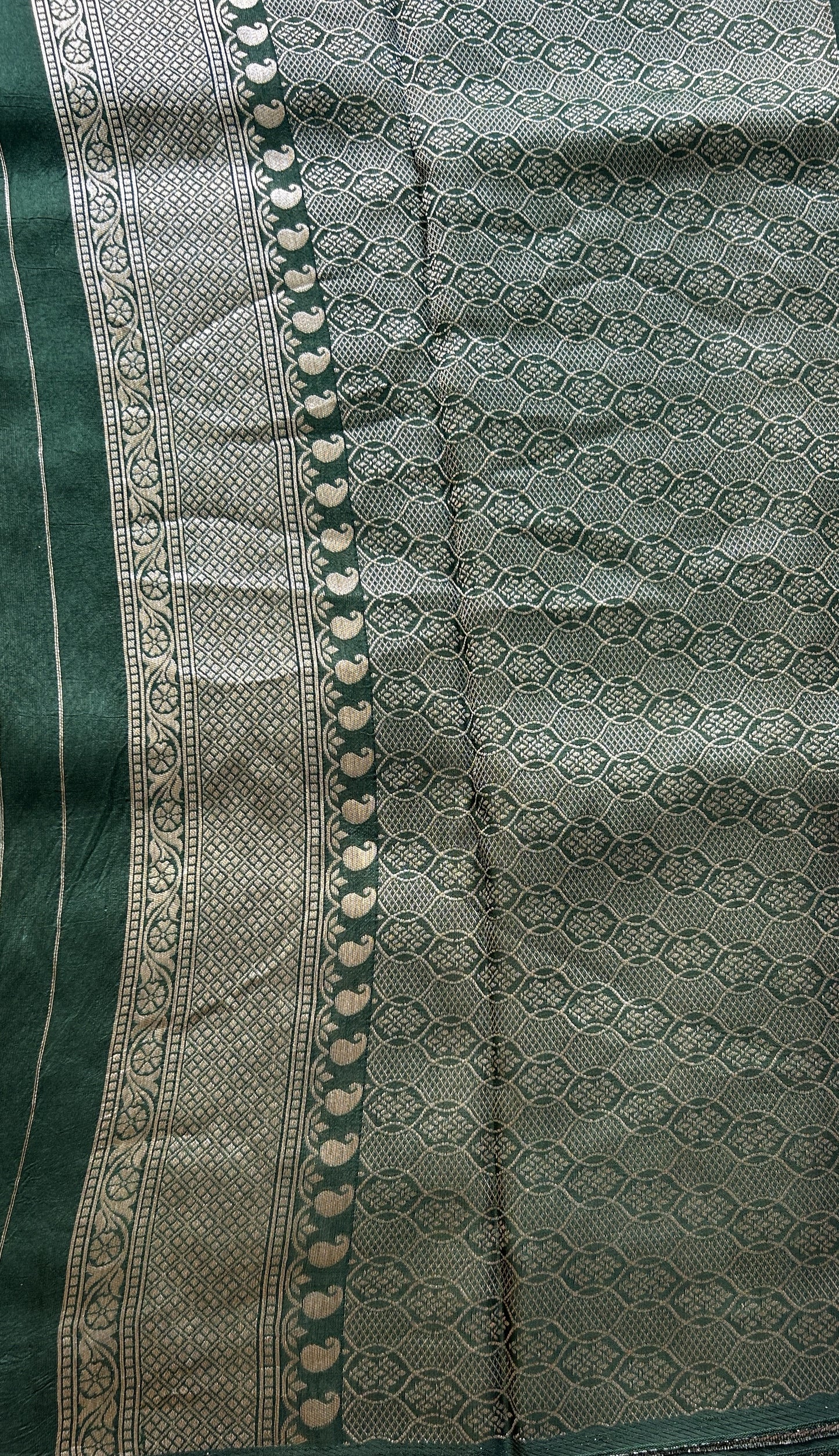 Banarasi Tussar Georgette Saree Green Colored Exquisite Zari Border. - Sampradaya Designer Studio