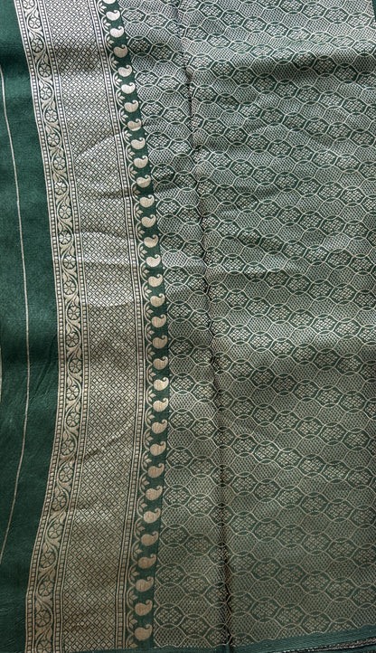 Banarasi Tussar Georgette Saree Green Colored Exquisite Zari Border. - Sampradaya Designer Studio