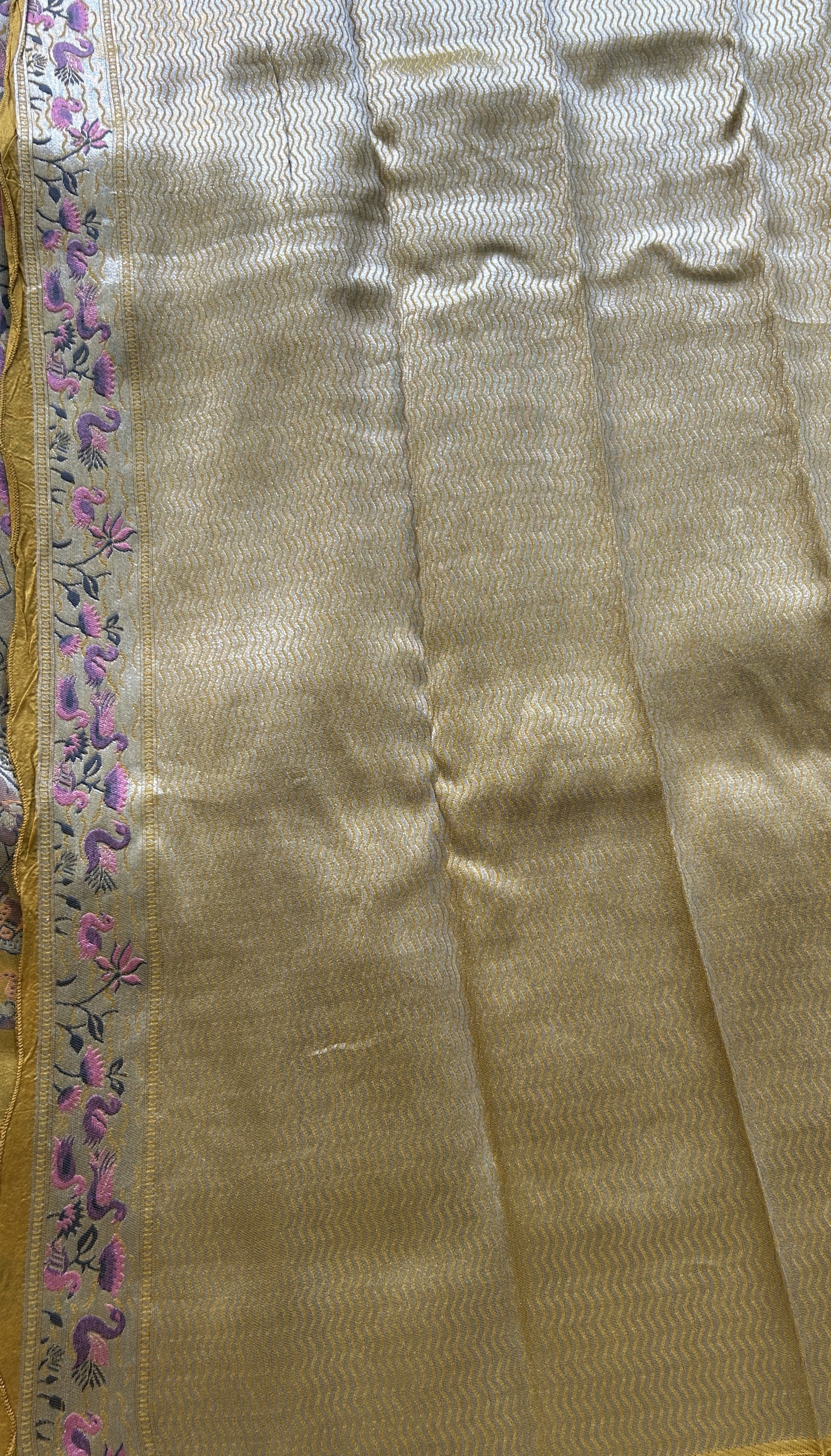 Banarasi Tussar Georgette Saree Yellow Colored Exquisite Zari Border. - Sampradaya Designer Studio