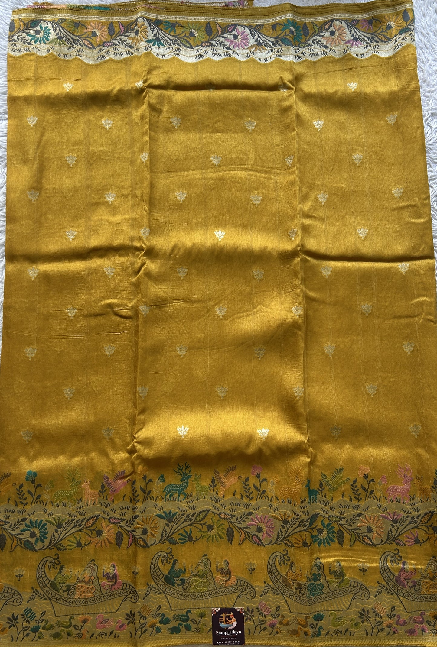 Banarasi Tussar Georgette Saree Yellow Colored Exquisite Zari Border. - Sampradaya Designer Studio