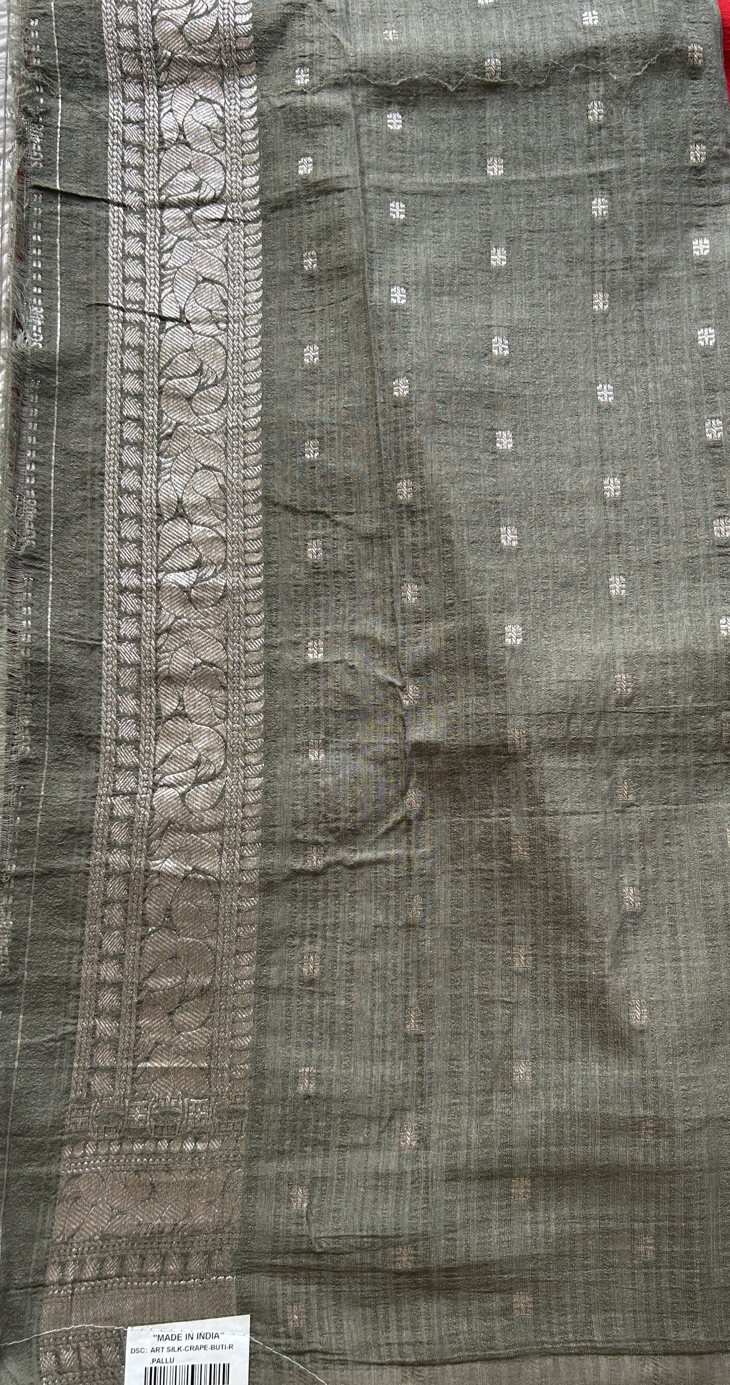 Semi Georgette Plain Saree Red Colored Complemented with a Zari Border. - Sampradaya Designer Studio