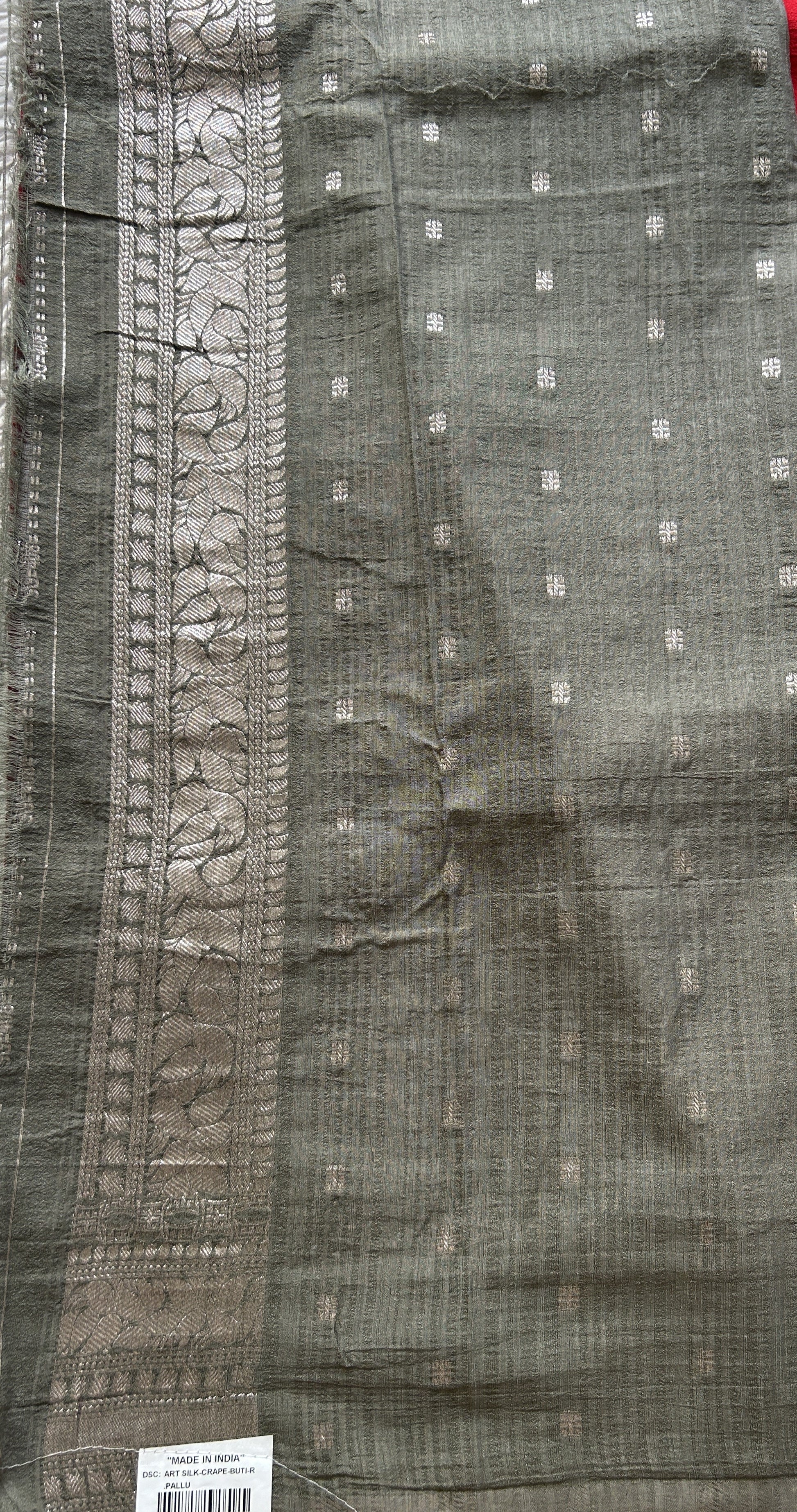 Semi Georgette Plain Saree Red Colored Complemented with a Zari Border. - Sampradaya Designer Studio