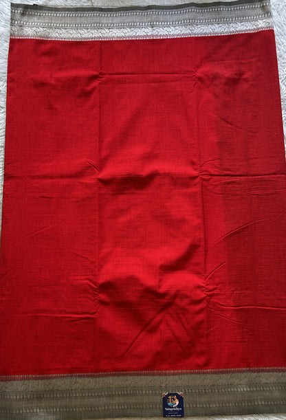 Semi Georgette Plain Saree Red Colored Complemented with a Zari Border. - Sampradaya Designer Studio