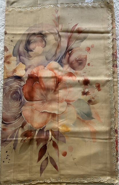 Semi Tussar Saree Pastel Cream Colored Elegantly Paired with a Mirror Work Border. - Sampradaya Designer Studio