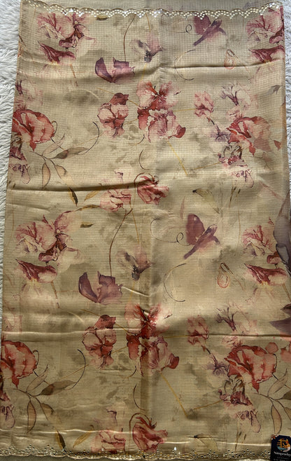Semi Tussar Saree Pastel Cream Colored Elegantly Paired with a Mirror Work Border. - Sampradaya Designer Studio