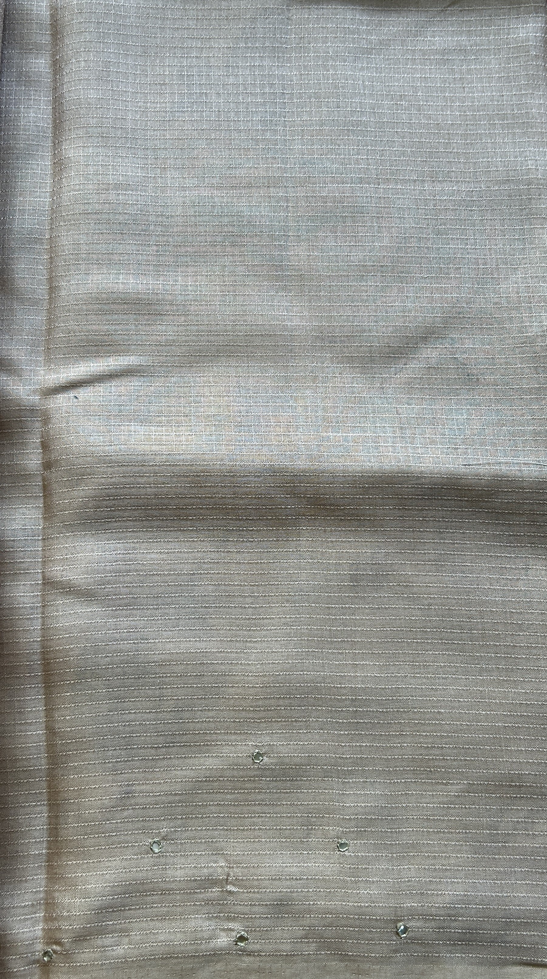 Semi Tussar Saree Cream Colored Elegantly Paired with a Mirror Work Border. - Sampradaya Designer Studio