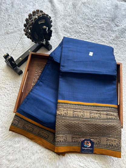 Narayanpet Cotton Saree True Blue Colored Complemented with a Thread Border.