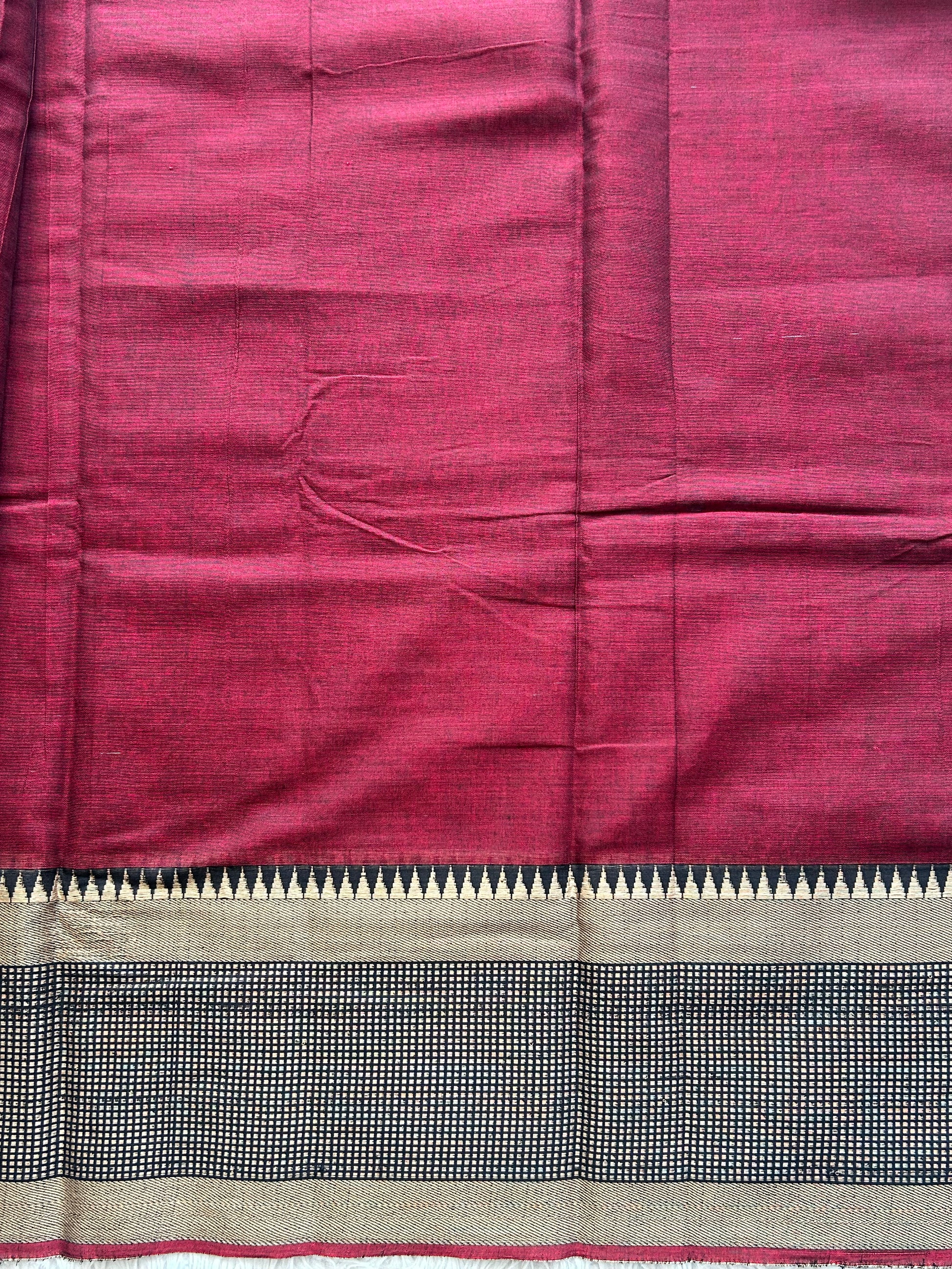 Narayanpet Cotton Saree Dark Maroon Colored Complemented with a Thread Border. - Sampradaya Designer Studio