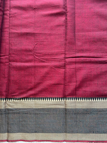 Narayanpet Cotton Saree Dark Maroon Colored Complemented with a Thread Border. - Sampradaya Designer Studio