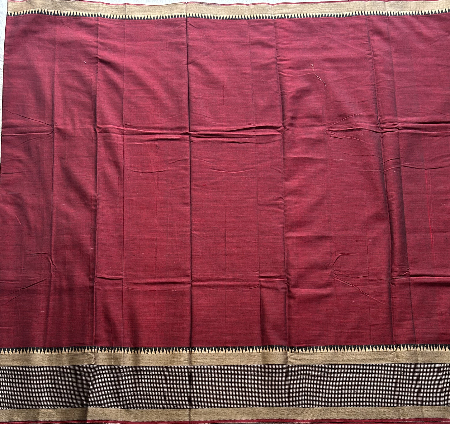 Narayanpet Cotton Saree Dark Maroon Colored Complemented with a Thread Border. - Sampradaya Designer Studio