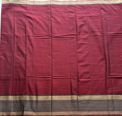 Narayanpet Cotton Saree Dark Maroon Colored Complemented with a Thread Border. - Sampradaya Designer Studio