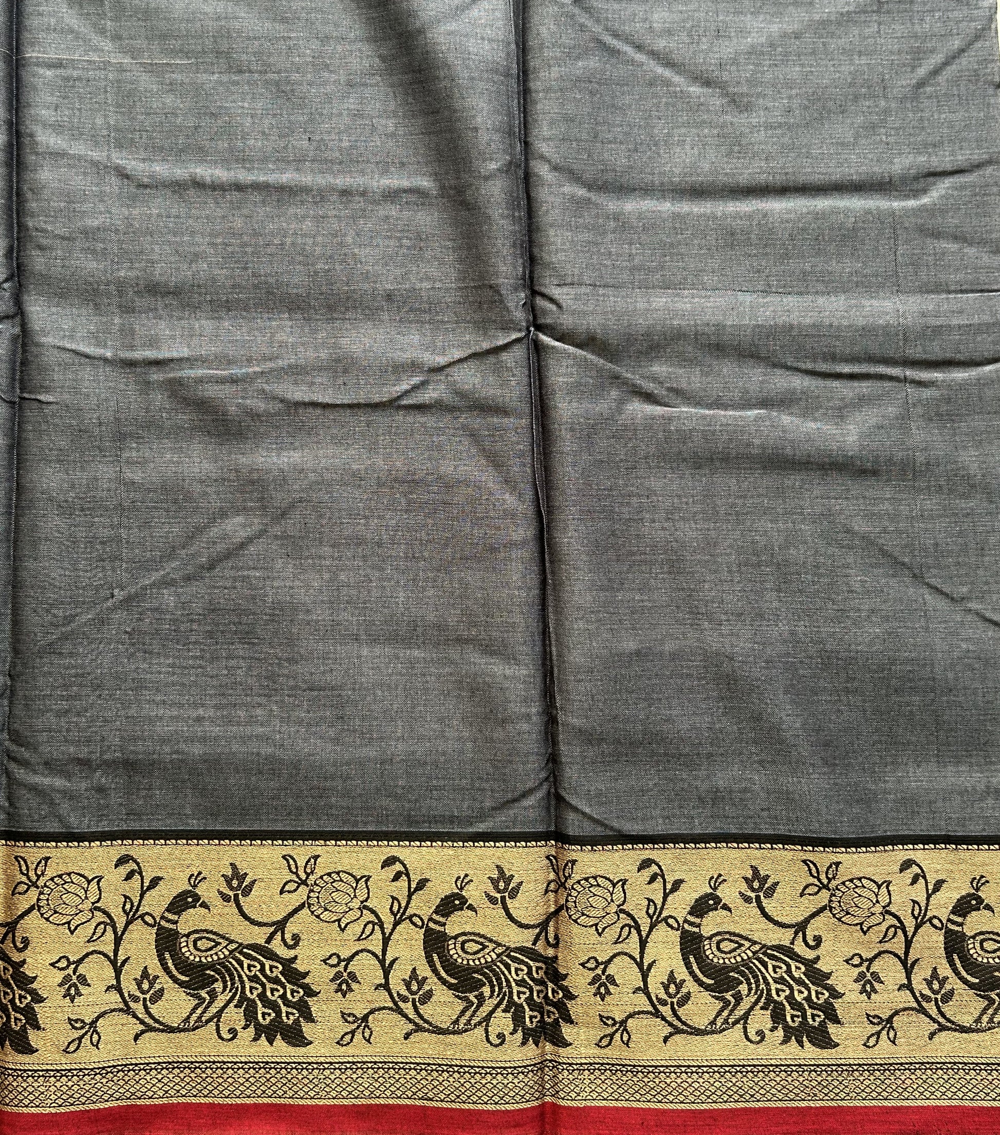 Narayanpet Cotton Saree Gray Colored Complemented with a Thread Border. - Sampradaya Designer Studio