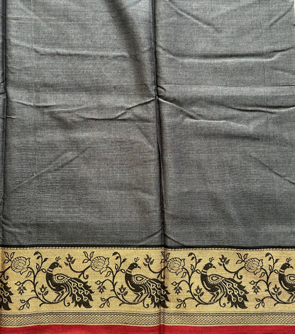 Narayanpet Cotton Saree Gray Colored Complemented with a Thread Border. - Sampradaya Designer Studio