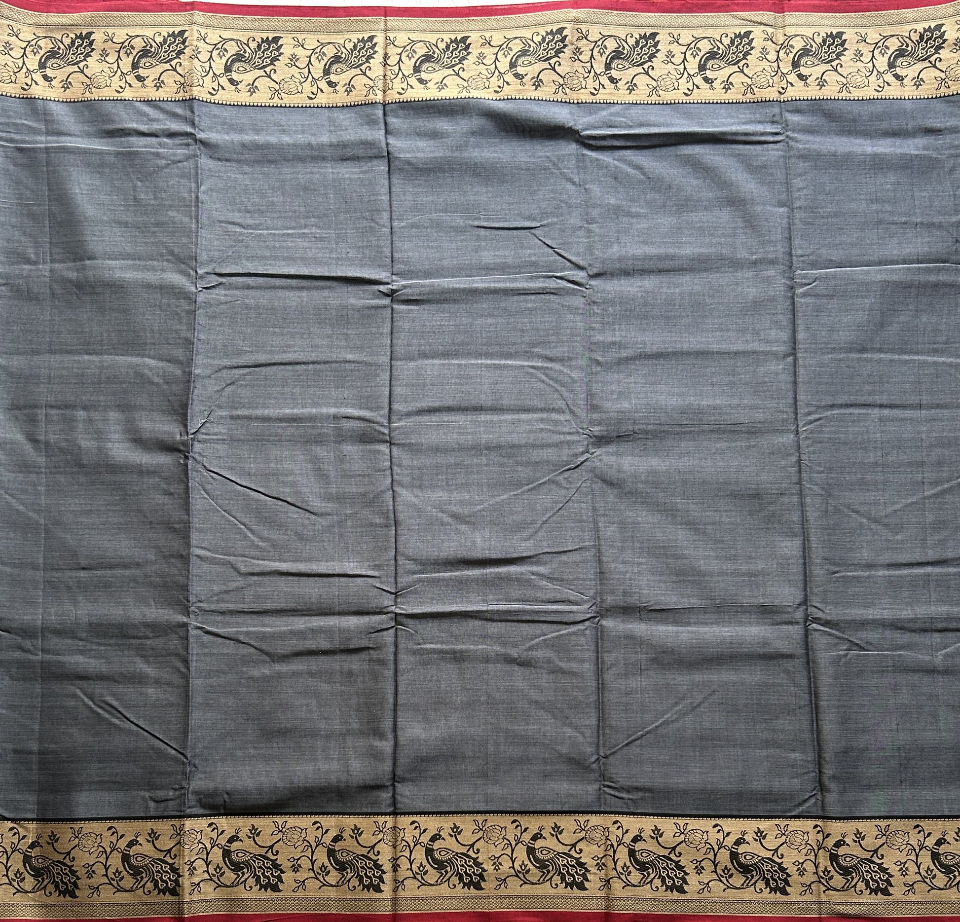 Narayanpet Cotton Saree Gray Colored Complemented with a Thread Border. - Sampradaya Designer Studio