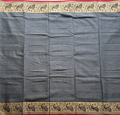 Narayanpet Cotton Saree Gray Colored Complemented with a Thread Border. - Sampradaya Designer Studio