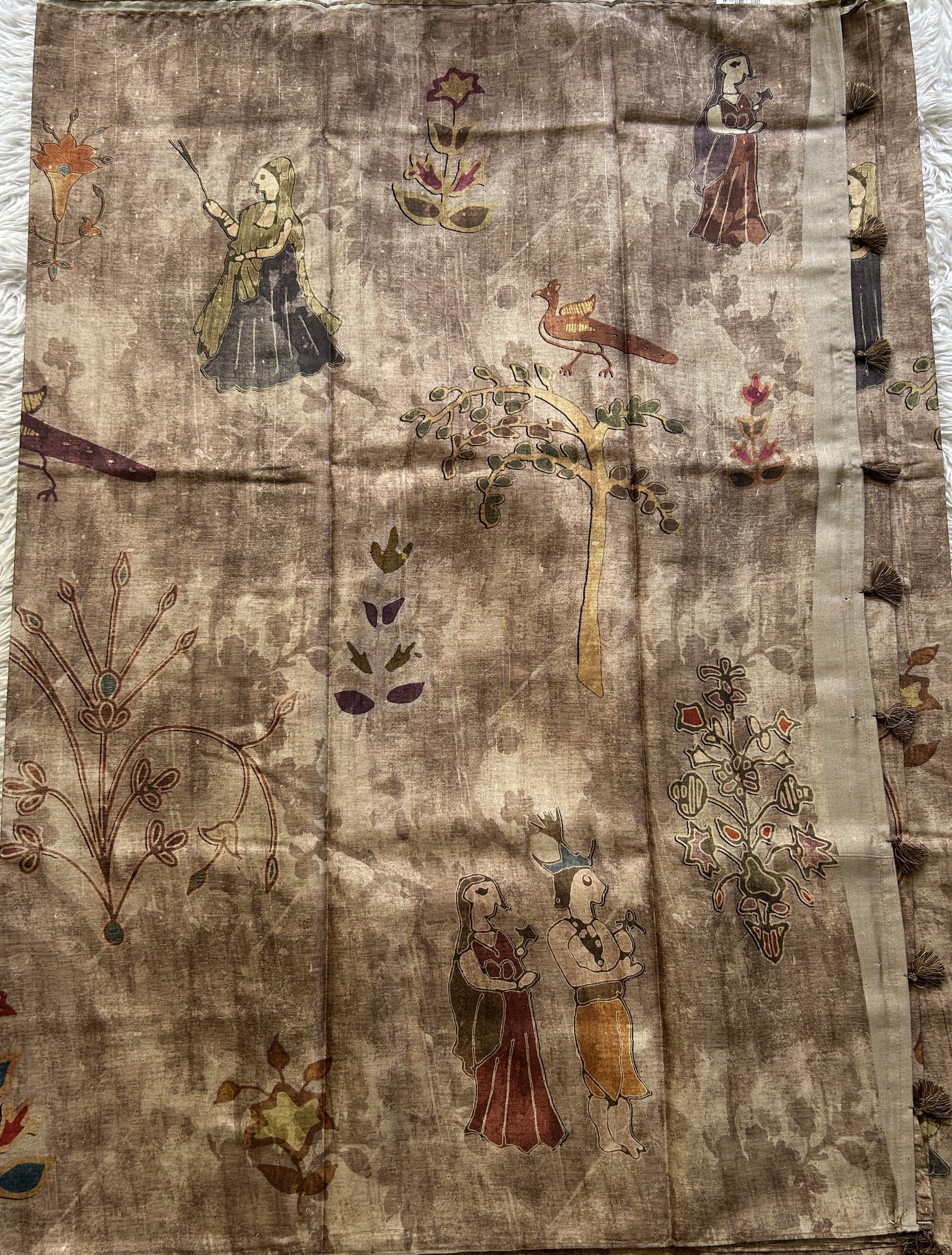 Semi Tussar Saree Chocolate Colored Elegantly Paired with a Borderless. - Sampradaya Designer Studio