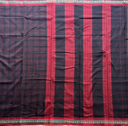 Narayanpet Cotton Checks Saree Jek Black Colored Complemented with a Thread Border. - Sampradaya Designer Studio