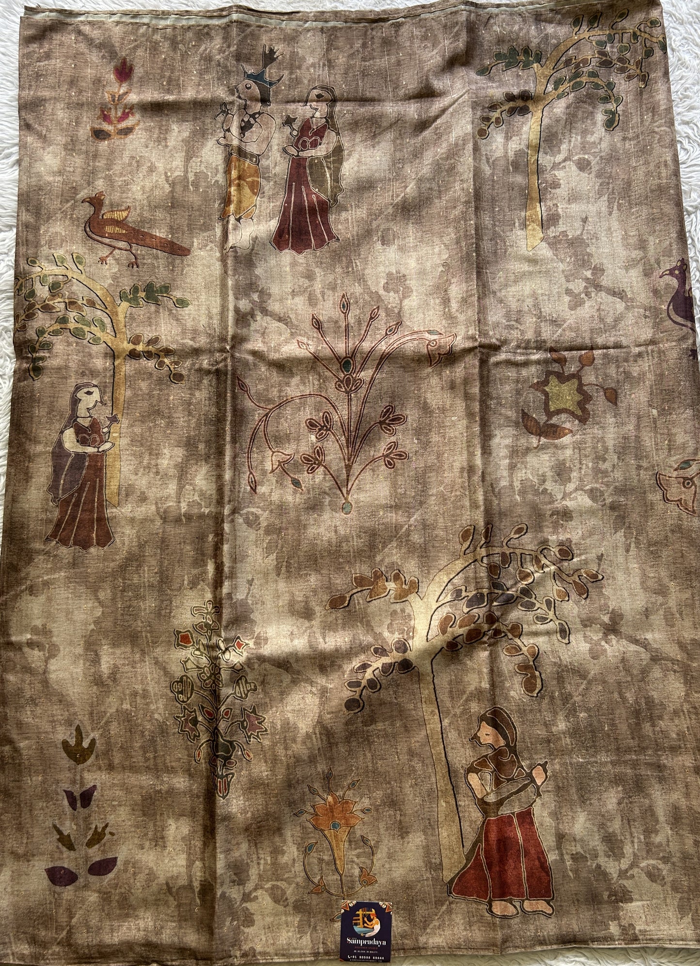 Semi Tussar Saree Chocolate Colored Elegantly Paired with a Borderless. - Sampradaya Designer Studio