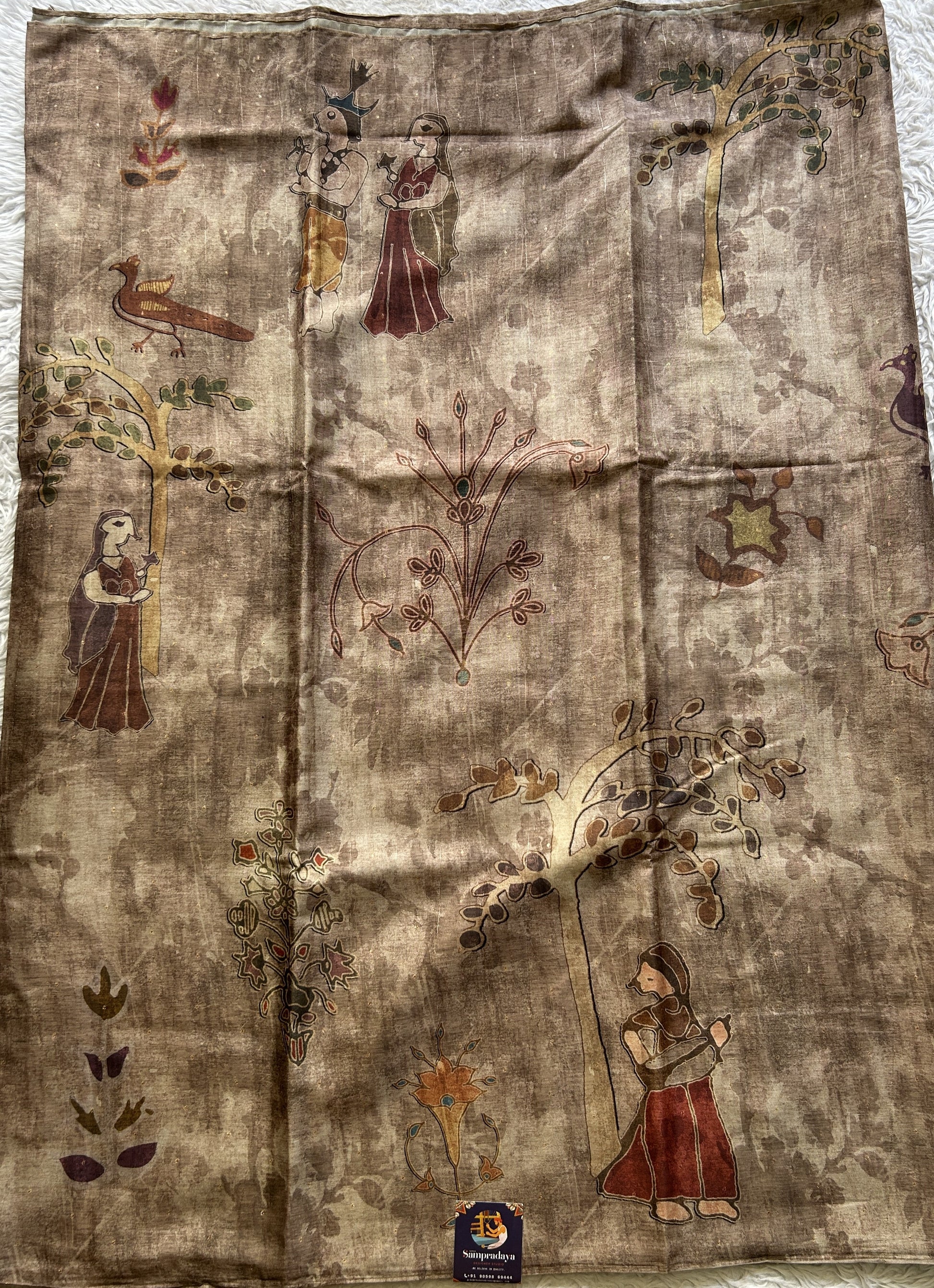 Semi Tussar Saree Chocolate Colored Elegantly Paired with a Borderless. - Sampradaya Designer Studio