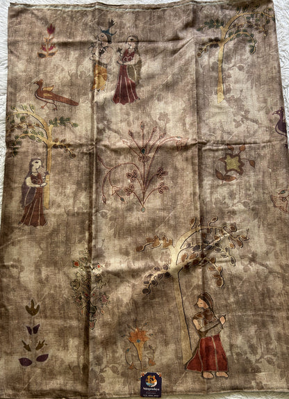 Semi Tussar Saree Chocolate Colored Elegantly Paired with a Borderless. - Sampradaya Designer Studio