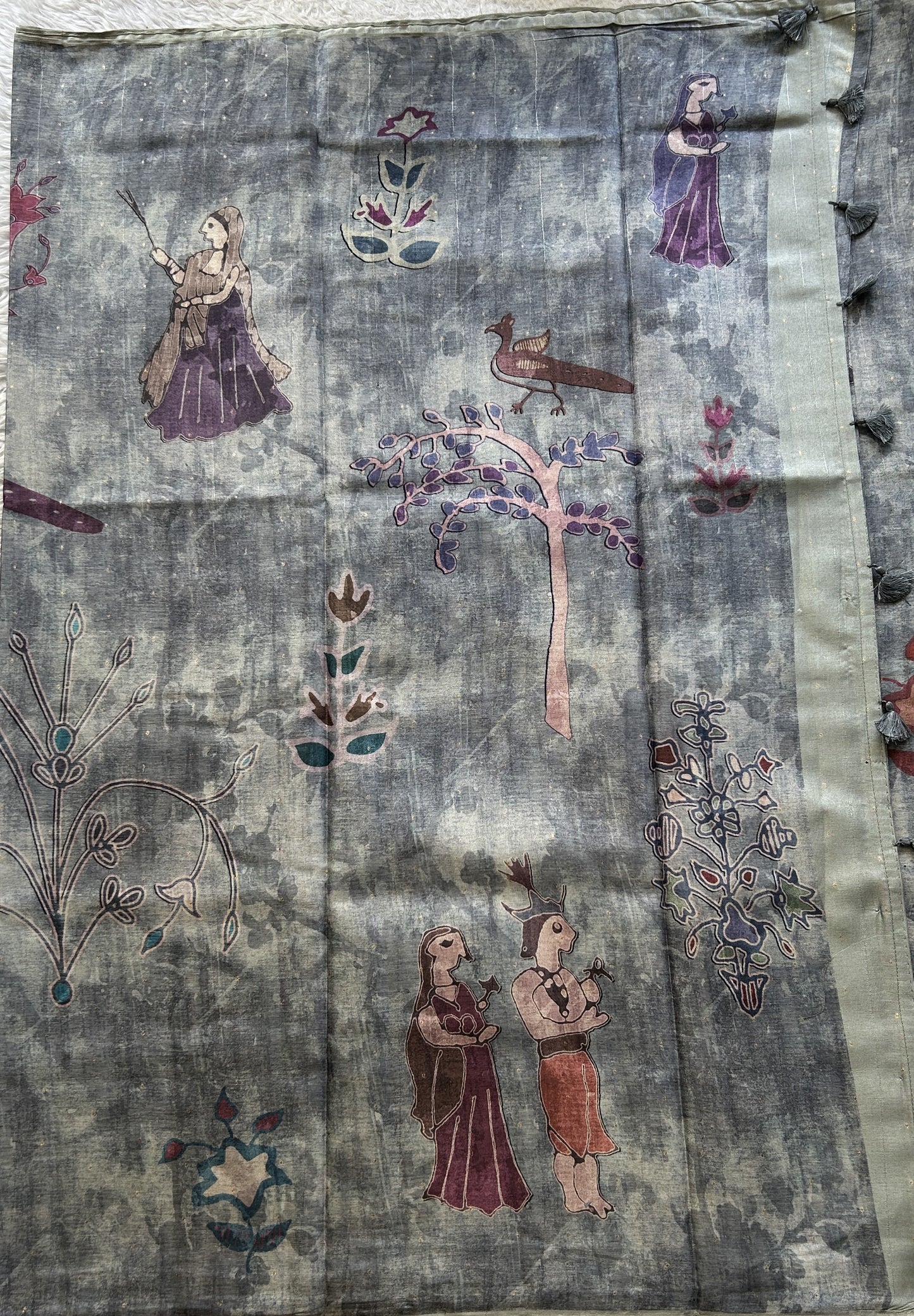 Semi Tussar Saree Elephant Gray Colored Elegantly Paired with a Borderless. - Sampradaya Designer Studio