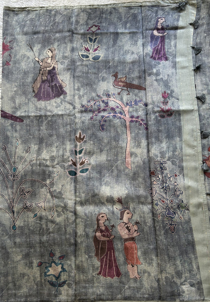 Semi Tussar Saree Elephant Gray Colored Elegantly Paired with a Borderless. - Sampradaya Designer Studio