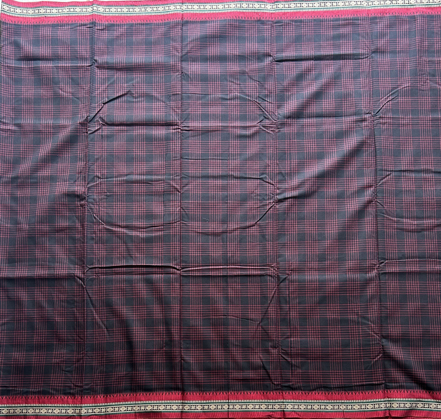 Narayanpet Cotton Checks Saree Jek Black Colored Complemented with a Thread Border. - Sampradaya Designer Studio