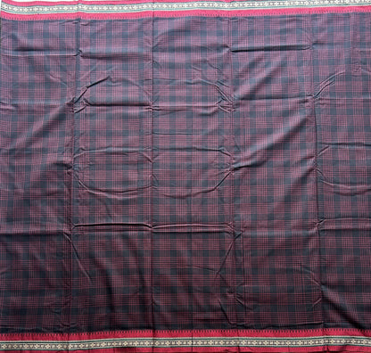 Narayanpet Cotton Checks Saree Jek Black Colored Complemented with a Thread Border. - Sampradaya Designer Studio