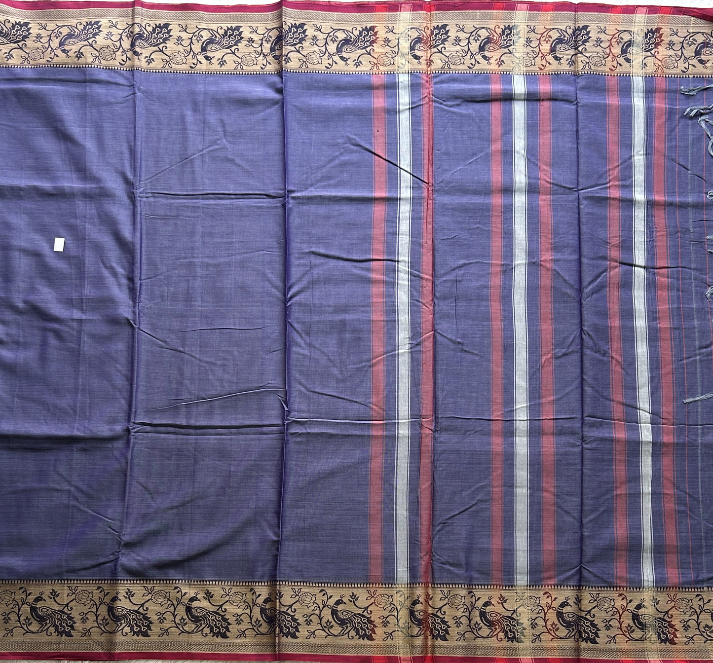 Narayanpet Cotton Saree Orchid Colored Complemented with a Thread Border. - Sampradaya Designer Studio