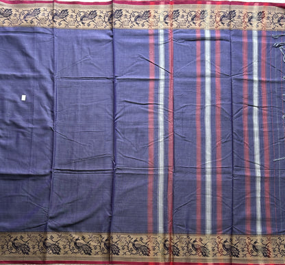 Narayanpet Cotton Saree Orchid Colored Complemented with a Thread Border. - Sampradaya Designer Studio