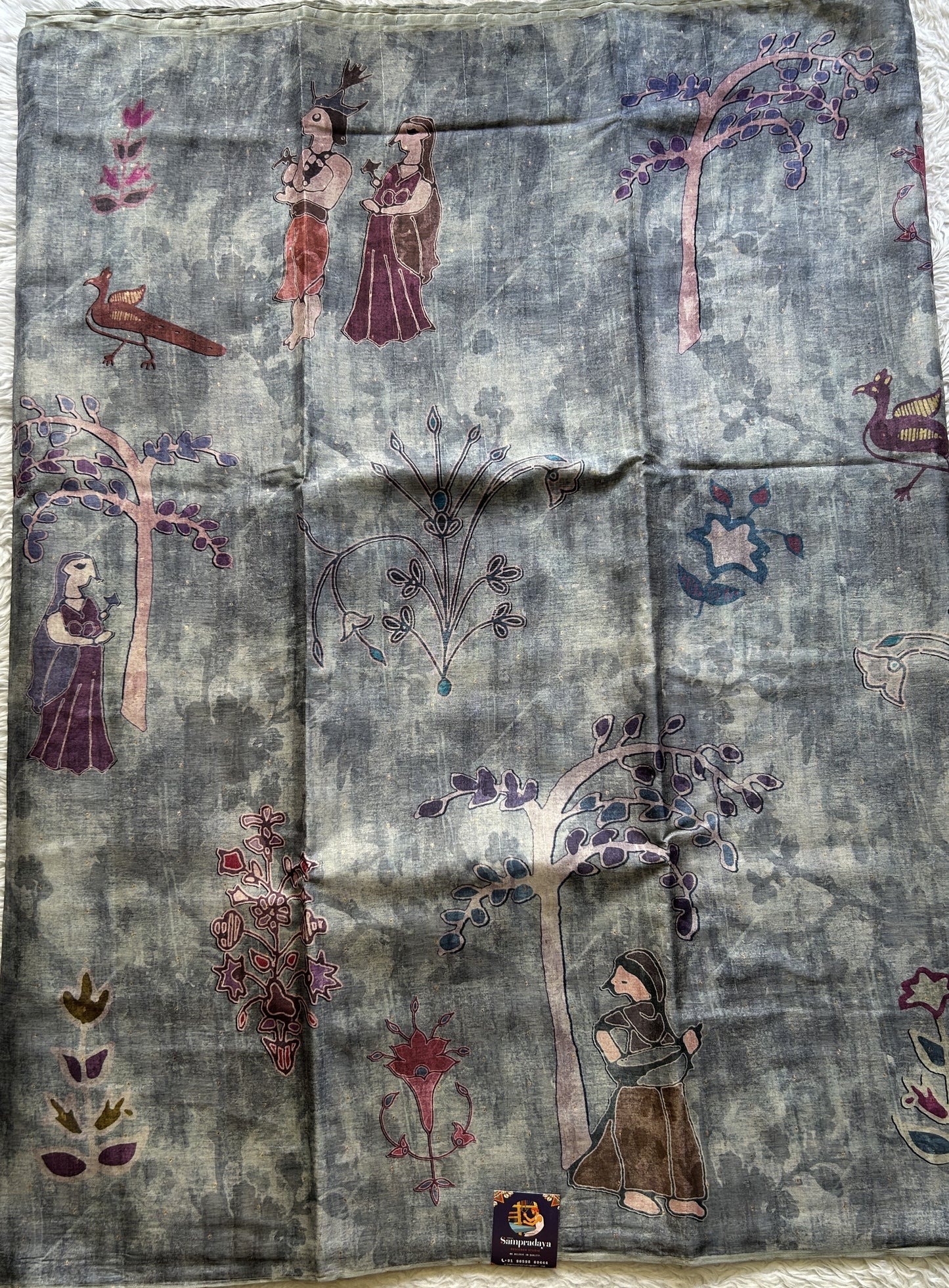 Semi Tussar Saree Elephant Gray Colored Elegantly Paired with a Borderless. - Sampradaya Designer Studio