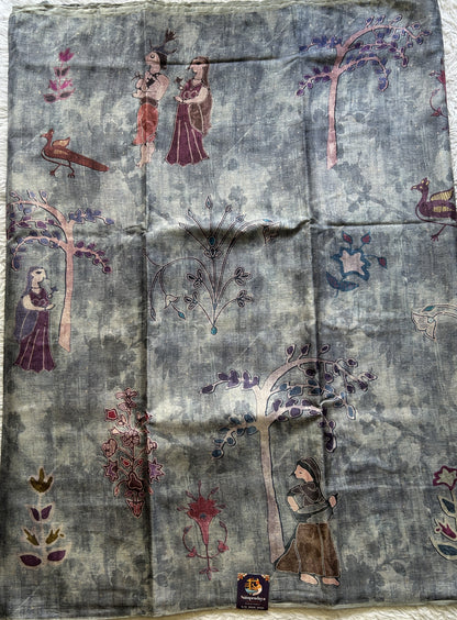 Semi Tussar Saree Elephant Gray Colored Elegantly Paired with a Borderless. - Sampradaya Designer Studio