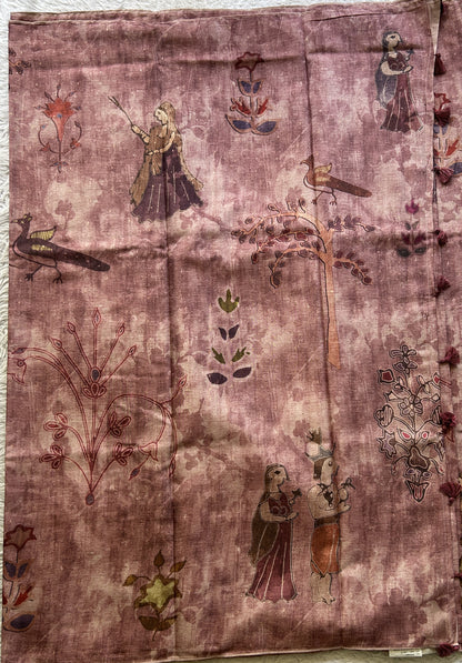 Semi Tussar Saree Onion Pink Colored Elegantly Paired with a Borderless. - Sampradaya Designer Studio