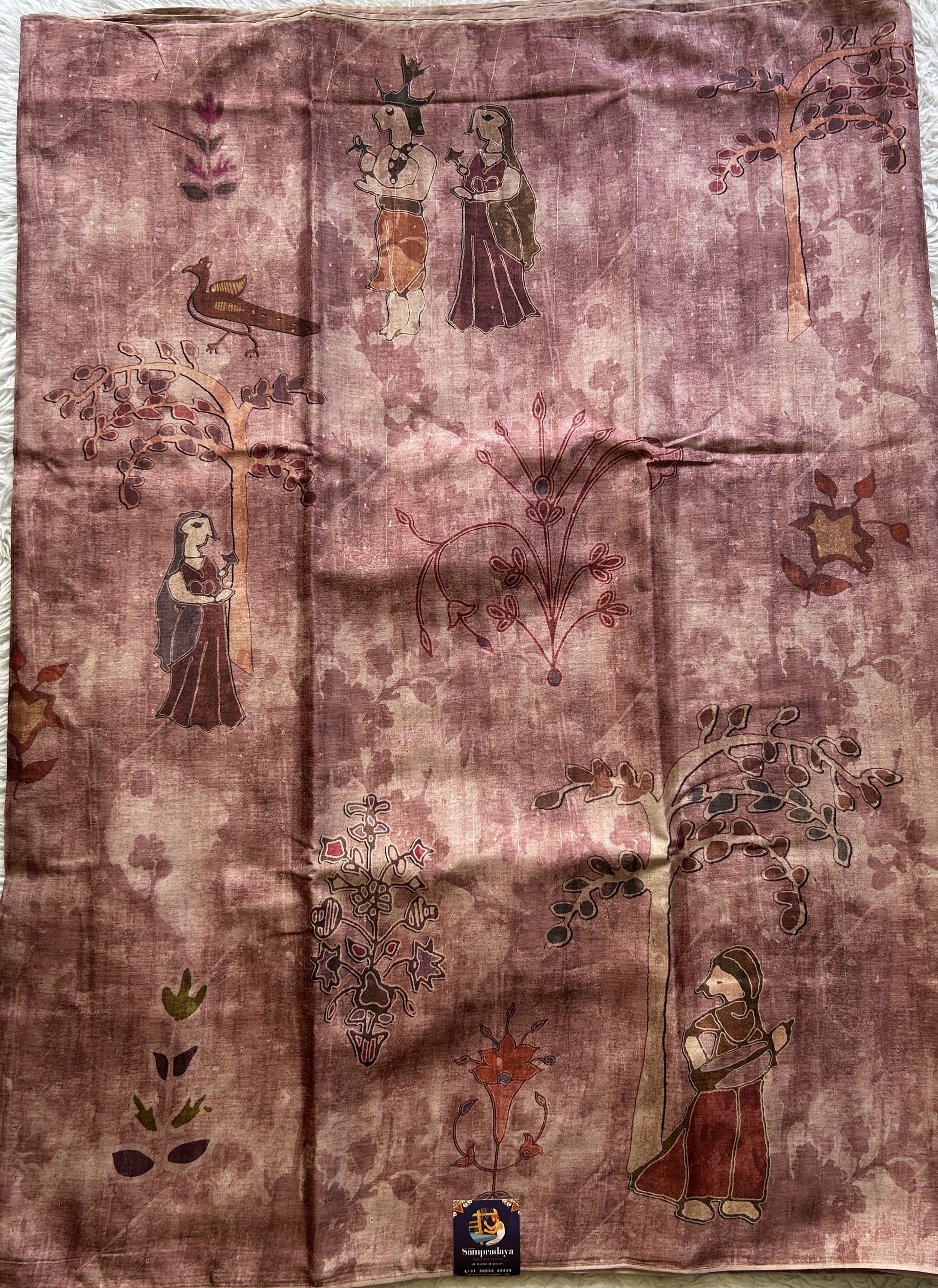 Semi Tussar Saree Onion Pink Colored Elegantly Paired with a Borderless. - Sampradaya Designer Studio
