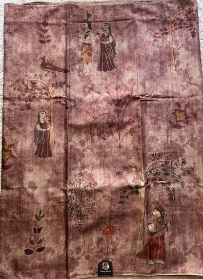 Semi Tussar Saree Onion Pink Colored Elegantly Paired with a Borderless. - Sampradaya Designer Studio
