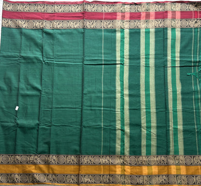 Narayanpet Cotton Saree Emerald Green Colored Complemented with a Thread Border. - Sampradaya Designer Studio