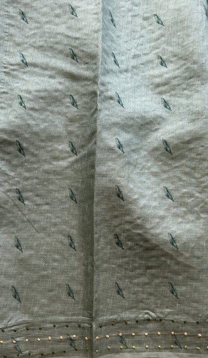 Semi Tussar Saree Aqua Green Colored Elegantly Paired with a Borderless. - Sampradaya Designer Studio