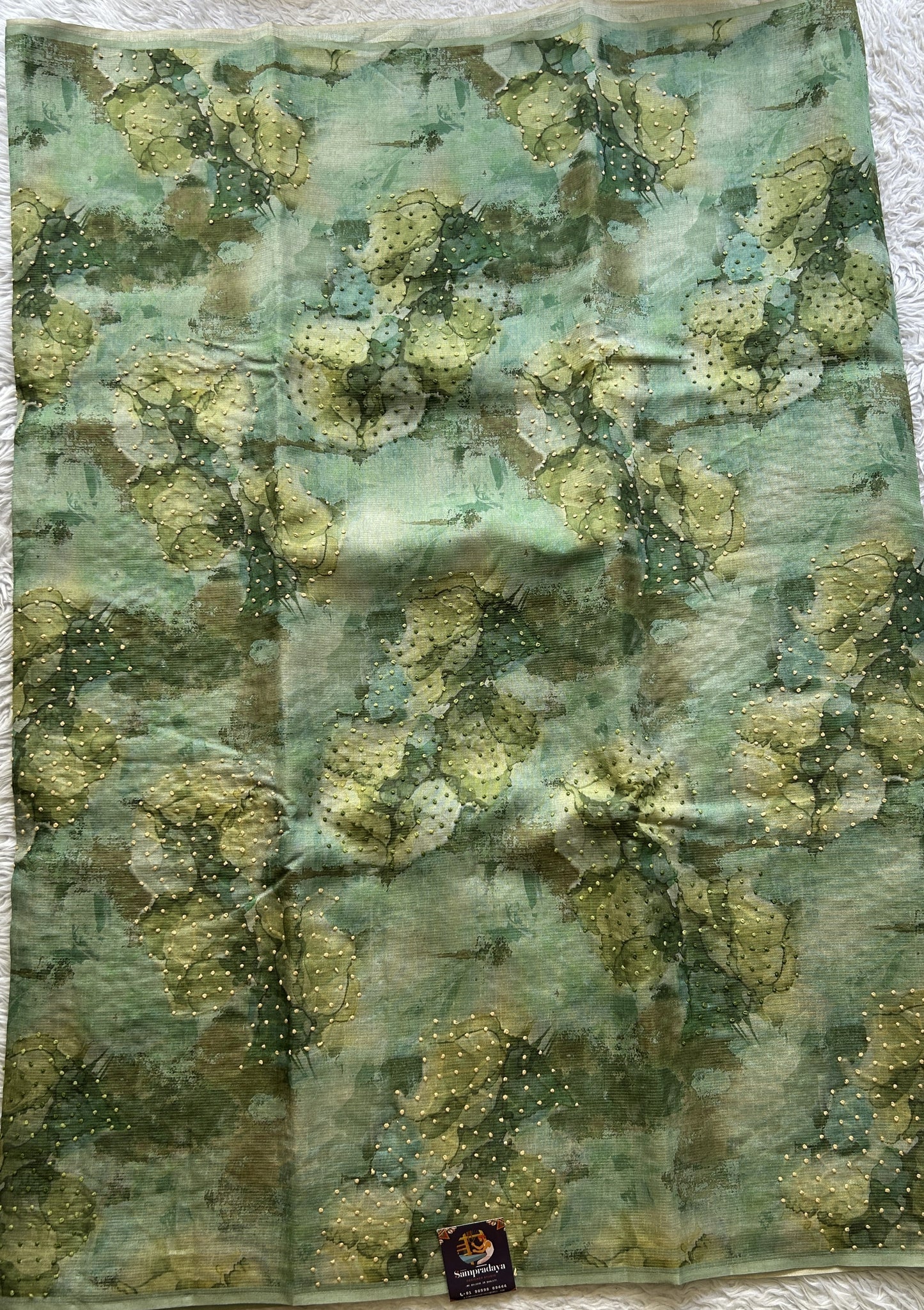 Semi Tussar Saree Aqua Green Colored Elegantly Paired with a Borderless. - Sampradaya Designer Studio