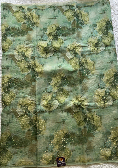 Semi Tussar Saree Aqua Green Colored Elegantly Paired with a Borderless. - Sampradaya Designer Studio