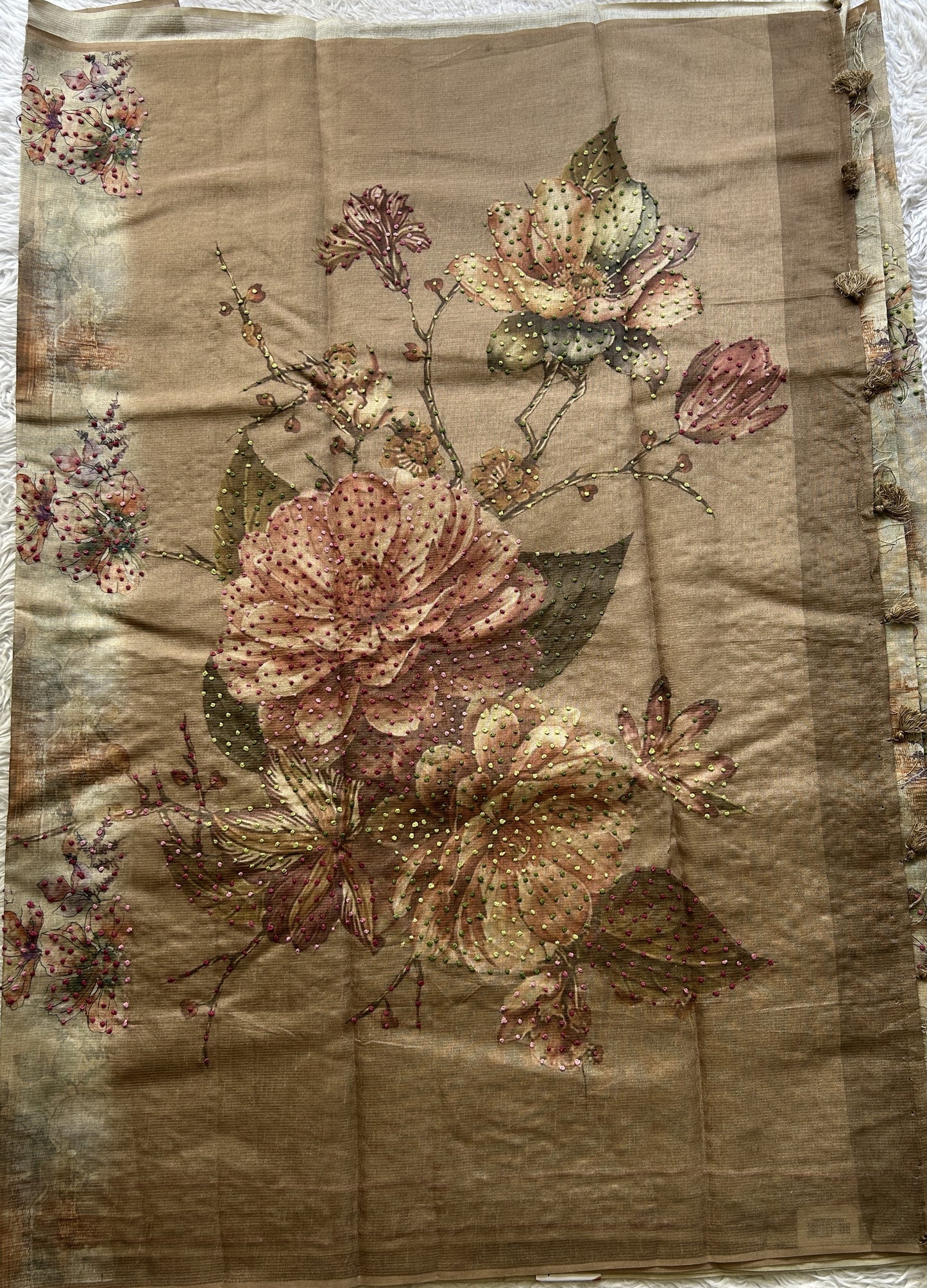 Semi Tussar Saree Brown Colored Elegantly Paired with a Borderless. - Sampradaya Designer Studio