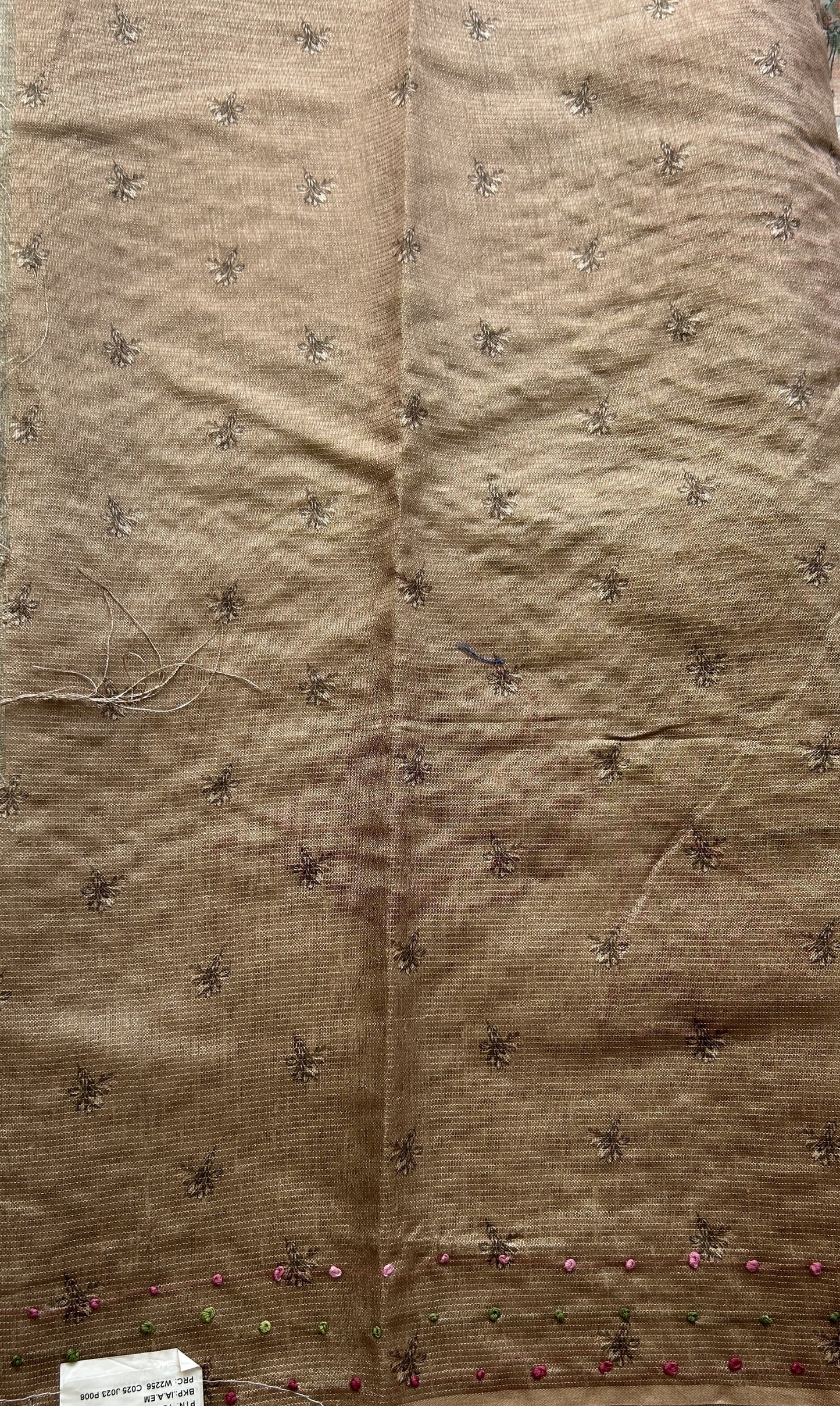 Semi Tussar Saree Brown Colored Elegantly Paired with a Borderless. - Sampradaya Designer Studio