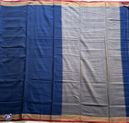 Narayanpet Cotton Saree Prussian Blue Colored Complemented with a Thread Border.