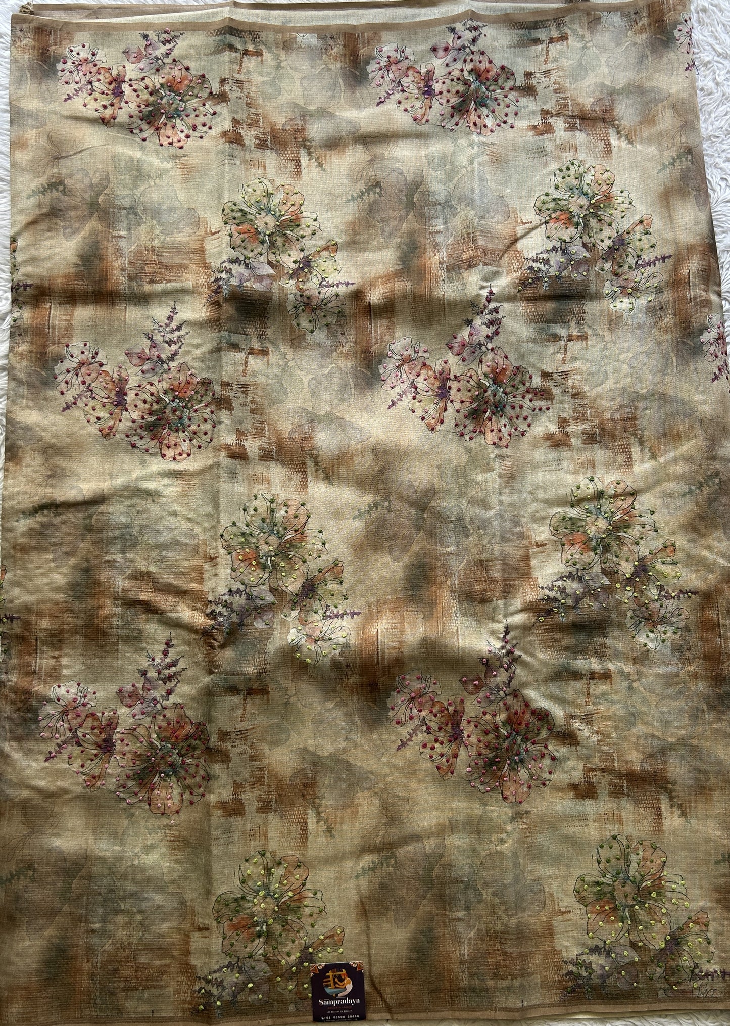 Semi Tussar Saree Brown Colored Elegantly Paired with a Borderless. - Sampradaya Designer Studio